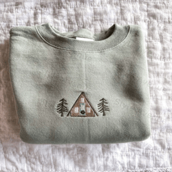 a-frame cabin embroidered sweatshirt 2d crewneck sweatshirt for family