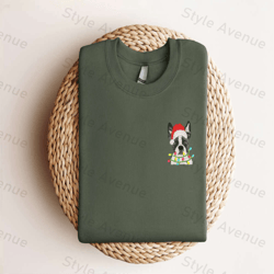embroidered boston terrier dog christmas sweatshirt, gift for christmas