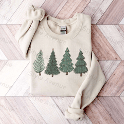 embroidered christmas sweatshirt, christmas crewneck pullover christmas tree holiday sweaters