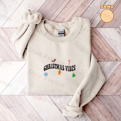 embroidered christmas vibes sweatshirt, merry christmas sweatshirt for family