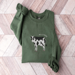 embroidered cow sweatshirt, moooody cow crewneck, gift for cow lovers