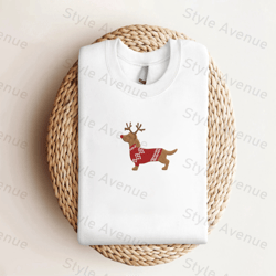 embroidered dachshund reindeer christmas sweatshirt, crewneck sweatshirt for family