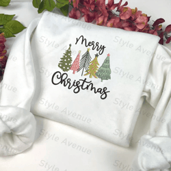 merry christmas trees machine embroidery sweatshirt, best gift for christmas