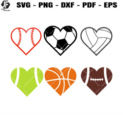 sport softball hearts bundle svg, tennis, basketball