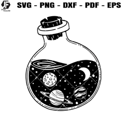 space in a bottle glass svg, mystical bottle svg, bottle with planets svg