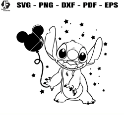 stitch with balloon svg, stich disney svg, stitch cartoon