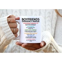 funny boyfriend mug. boyfriend gift. emergency manual. anniversary birthday. boyfriend present. unique coffee cups. 1