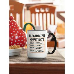 electrician hourly rate mug, funny electrician gifts, electrician mug, electrical coffee cup gift idea, new electrician