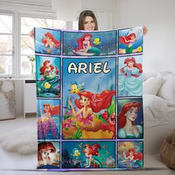 Personalized Ariel Princess Blanket, The Little Mermaid Cartoon Blanket, Disney Movies Blanket, Disney Characters Blanke