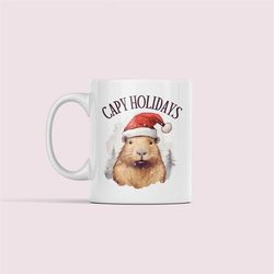 capybara christmas gifts, capy holidays mug, capybara lover xmas coffee cup, funny cute capybara enthusiast gifts ideas,