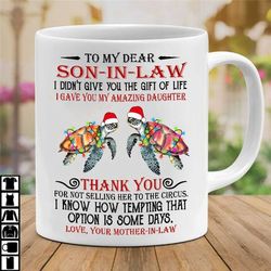 christmas to my son-in-law turtle christmas light mug, turtle lovers son-in-law gift, gift from mother-in-law, xmas mug