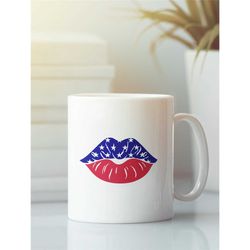 american flag lips mug, 4th of july mug, independence day mug, fourth of july gift, patriotic mug, god bless america, am