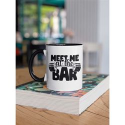 barbell mug, meet me at the bar workout mug, funny fitness coffee cup, workout partner gifts, fitness coffee mug, dumbbe