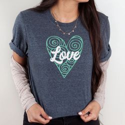 tribal heart love tshirt cute boho swirly heart love green heart t-shirt womens valentines tee girlfriend gift for wife