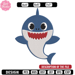baby shark embroidery design, shark embroidery, embroidery file, embroidery design, digital download