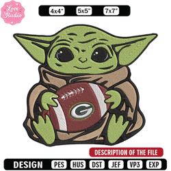 baby yoda green bay packers embroidery design, packers embroidery, nfl embroidery, sport embroidery, embroidery design