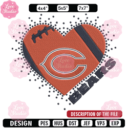 heart chicago bears embroidery design, chicago bears embroidery, nfl embroidery, sport embroidery, embroidery design 1