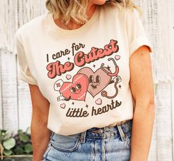 care for cutest little hearts nurse squad shirt, groovy valentines day peds doula tee, retro nicu pediatric preceptor la