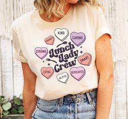 groovy lunch lady valentines day tee, retro candy heart crew tshirt, cafeteria squad shirt, school staff matching shirt,