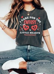 i care for the cutest little candy hearts er nurse shirt, groovy valentines day nursing tee, retro pediatric peds tee, p