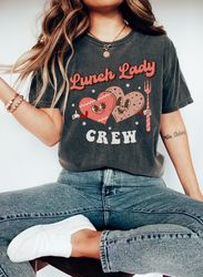 lunch lady crew shirt, groovy cafeteria valentines day tee, retro heart squad tee, school staff matching shirt, retired