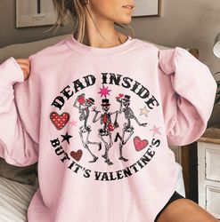 dancing skeletons valentines day sweatshirt, when youre dead inside but its valentine hoodie, retro valentine long sleev