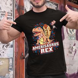 amerisaurus rex tshirt, dinosaur hot dog us flag print shirt, 4th july dinosaur tee, independence day tshirt, patriotic
