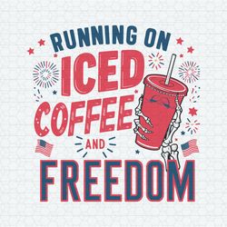 retro running on iced coffee and freedom party svg
