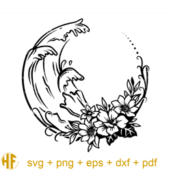 wave with flower svg, circle wave frame svg, floral wave svg.jpg