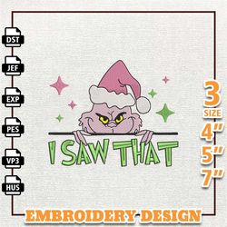 i saw that greench embroidery machine design, christmas green monster embroidery design, retro pink christmas embroidery