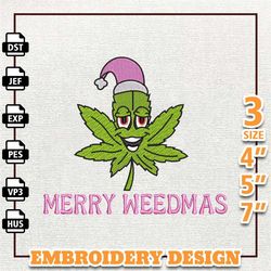 merry weedmas embroidery design, retro pink christmas marijuana embroidery machine design, instant download