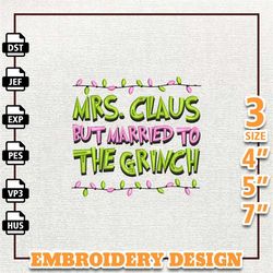 mrs claus but married to the greench embroidery design, christmas green monster embroidery machine design, retro pink
