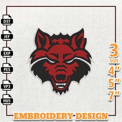 ncaa arkansas state red wolves, ncaa team embroidery design, ncaa college embroidery design, logo team embroidery design