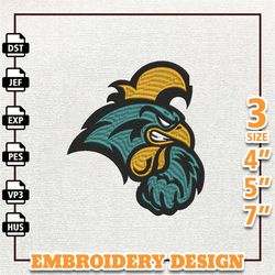 ncaa coastal carolina chanticleers, ncaa team embroidery design, ncaa college embroidery design, logo team embroidery.