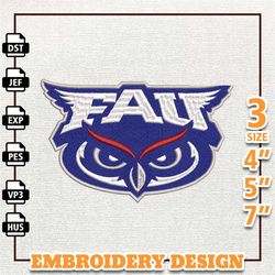 ncaa florida atlantic owls, ncaa team embroidery design, ncaa college embroidery design, logo team embroidery design