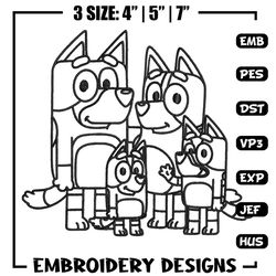 bluey family coloring pages embroidery, bluey cartoon embroidery, embroidery file, cartoon design, digital download