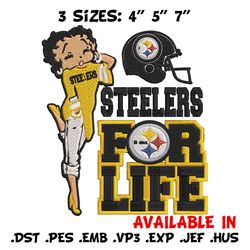 betty boop pittsburgh steelers for life embroidery design, steelers embroidery, nfl embroidery, logo sport embroidery