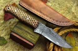 8" handmade carbon steel skinner knife with leather sheath