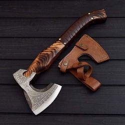 18" handmade carbon steel tomahawk with leather sheath
