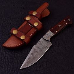 9" handmade damascus steel skinner knife with leather sheath