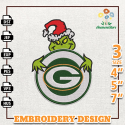 NFL Grinch Green Bay Packers Embroidery Design, NFL Logo Embroidery Design, NFL Embroidery Design, Instant Download