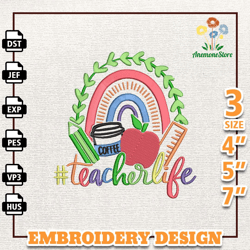 Retro Rainbow Teacher Life Embroidery Design, Back To School Embroidery Design, Best Teacher Embroidery File,School Emb