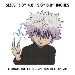 killua embroidery design file, hunter x hunter anime embroidery design, t445