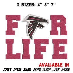 atlanta falcons for life embroidery design, falcons embroidery, nfl embroidery, sport embroidery, embroidery design