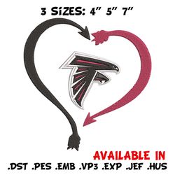 atlanta falcons heart embroidery design, falcons embroidery, nfl embroidery, logo sport embroidery, embroidery design