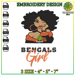 embroidery design cincinnati bengals girl, embroidery design png, black girl, black woman, afro birthday, melanin queen