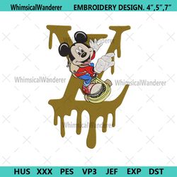 mickey skateboarding lv dripping logo embroidery design file