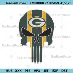 green bay packers punisher skull nfl team embroidery design file