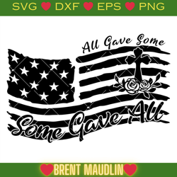 american flag tribute svg, all gave some svg, tribute cross