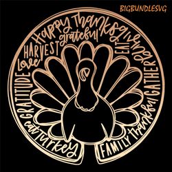 thanksgiving turkey, word art circle design, shirt file, round fall svg, dxf, png, silhouette cameo, cricut, commercial